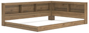Ashley Furniture Deanlow Bed with a modern design, shown from an angled side view featuring a wooden frame and sleek finish.