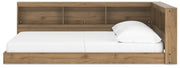 Ashley Furniture Deanlow Bed with wooden frame and side panels, showcasing a modern bedroom design.