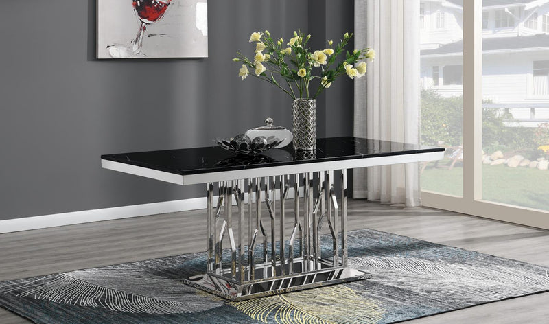 Dining Table (Black Marble) & 6 Black Velvet Chairs