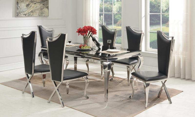 Glamour Dining Table & 6 Black Leather Chairs
