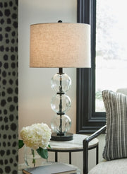 Pair of Ashley Furniture Airbal table lamps, modern design with rounded bases and fabric shades, perfect for bedside or living room.