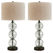 Pair of Ashley Furniture Airbal Table Lamps with white shades and modern ceramic bases, perfect for bedside or living room decor.