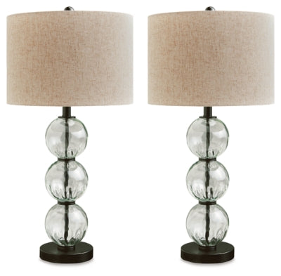 Pair of Ashley Furniture Airbal Table Lamps with white shades and modern ceramic bases, perfect for bedside or living room decor.