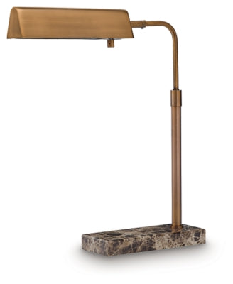 Yafe Desk Lamp by Ashley Furniture, stylish table lamp with a sleek design, featuring a metal base and fabric shade for modern decor.