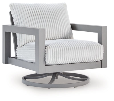 Outdoor swivel lounge chair by Ashley Furniture with cushioned seat and backrest, perfect for outdoor relaxation.