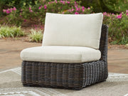Ashley Furniture Kimora outdoor sectional with cushioned seating and stylish design, perfect for outdoor lounging and entertaining.