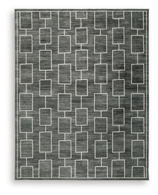 Large Elderland washable area rug by Ashley Furniture, 7'6" x 9'6", with intricate pattern and soft texture.