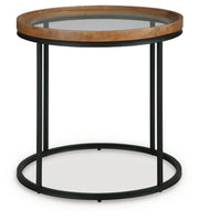 Ashley Furniture Noraluna end table with a sleek wood finish and modern design, shown from a front head-on view.