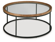Ashley Furniture Noraluna coffee table with a sleek, modern cocktail table design featuring a dark wood finish and angled legs.