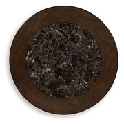 Ashley Furniture Frallyn coffee cocktail table with a sleek wooden top and modern design, shown from a top-down view.