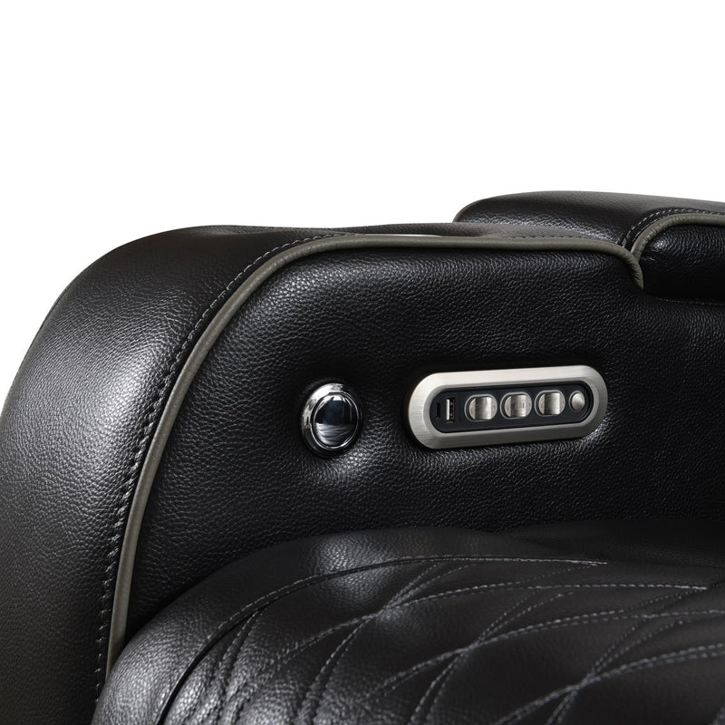 Black 3 Pc Power Led Sectional, Power Headrest, Heat, Massage Wireless Charger, And Usb