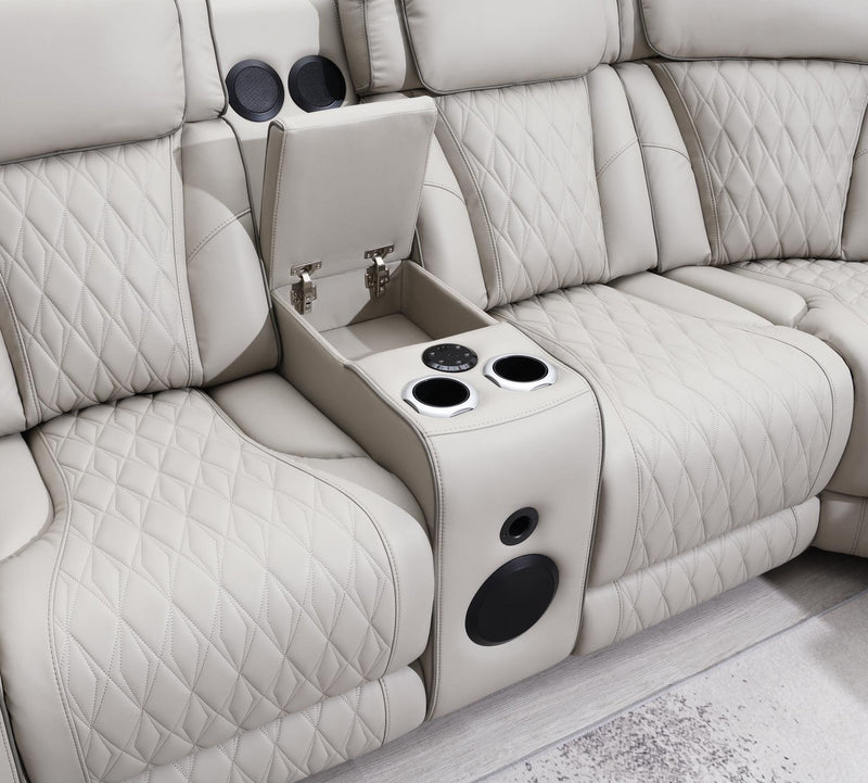 Gray 3 Pc Power Led Sectional, Power Headrest, Heat, Massage Wireless Charger, And Usb