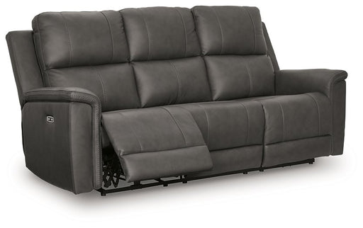 Ashley Furniture Bleckley Power Reclining Sofa, open view showing plush cushions and reclining mechanism in a modern living room setting.
