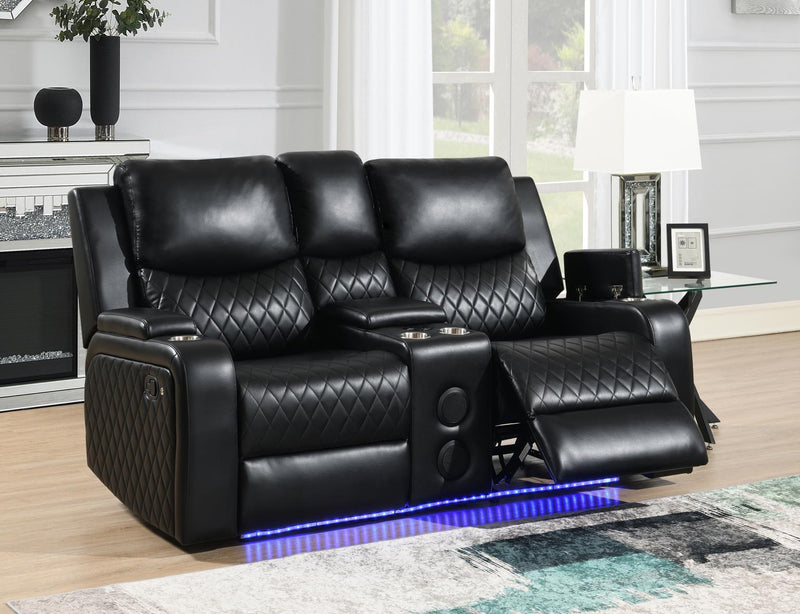 U126 Black Led Reclining Loveseat With Bluetooth Speaker