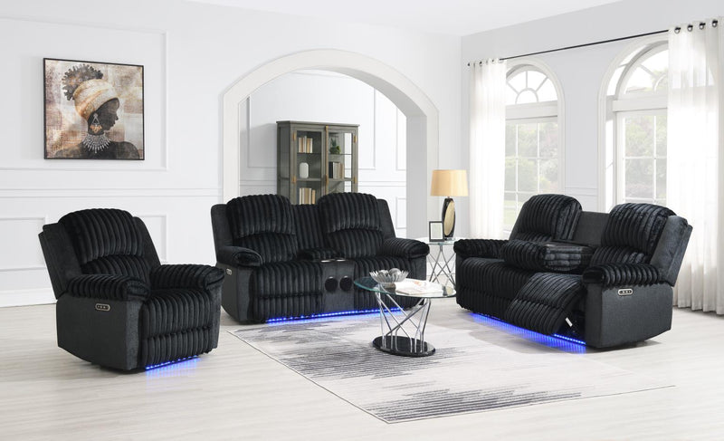 Black Corduroy Power Led Reclining Sofa