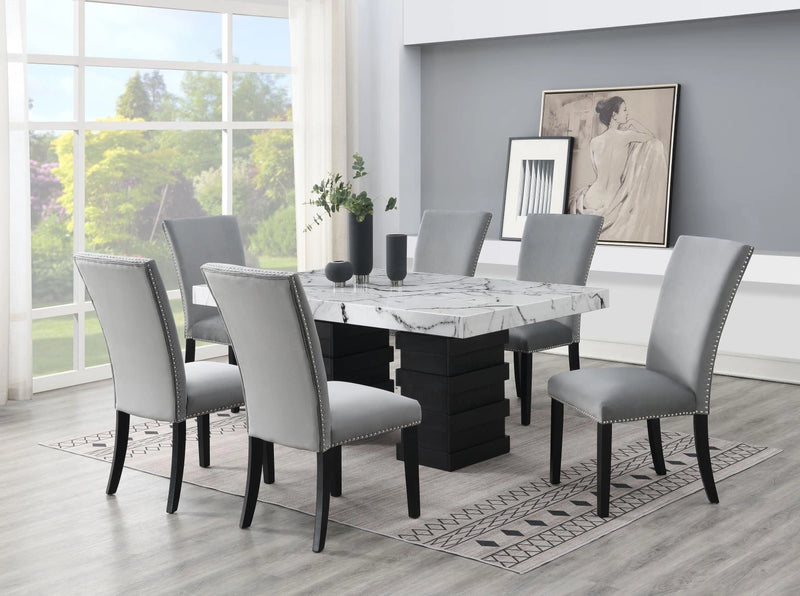 Dining Table & 6 Gray Chairs