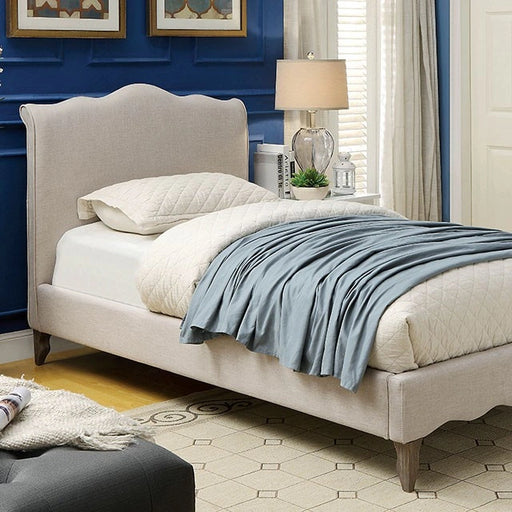 FOA East Rolanda Twin, Full, Queen, and California King bed frame with sleek upholstered design