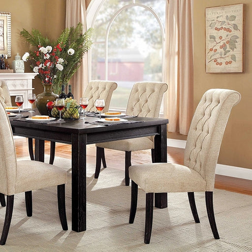FOA East Sania 7-piece rustic dining table set with wood table and six matching chairs