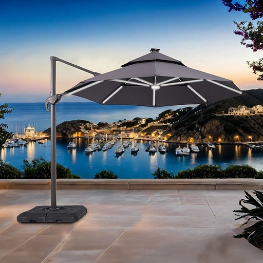 FOA East Fera 10 ft round outdoor umbrella with LED bulb and 37-inch large base