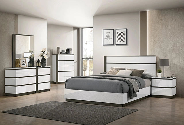 Birsfelden Bed White/Metallic Gray