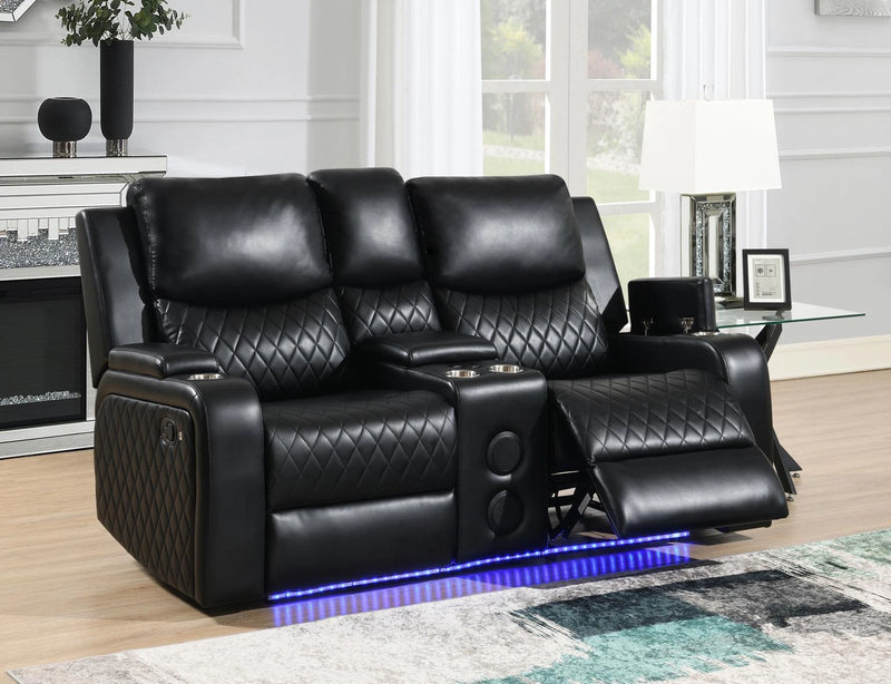 U126 Black Led Reclining Loveseat With Bluetooth Speaker