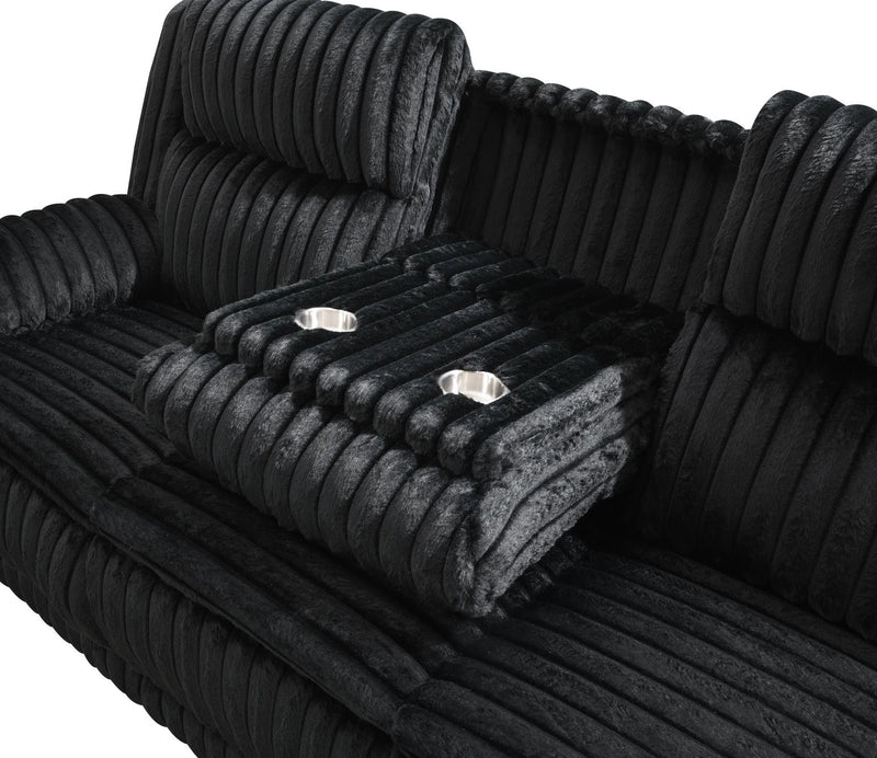 Black Corduroy Motion Sofa W/Dropdown