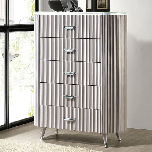 FOA East Aldridge chest with six drawers and a dark wood finish