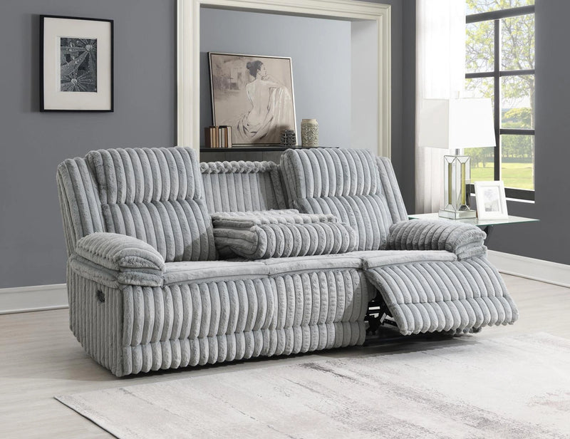 Gray Corduroy Motion Sofa W/Dropdown