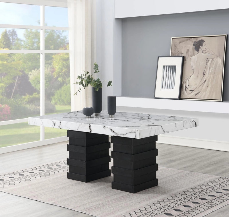 Dining Table & 6 Silver Leather Chairs